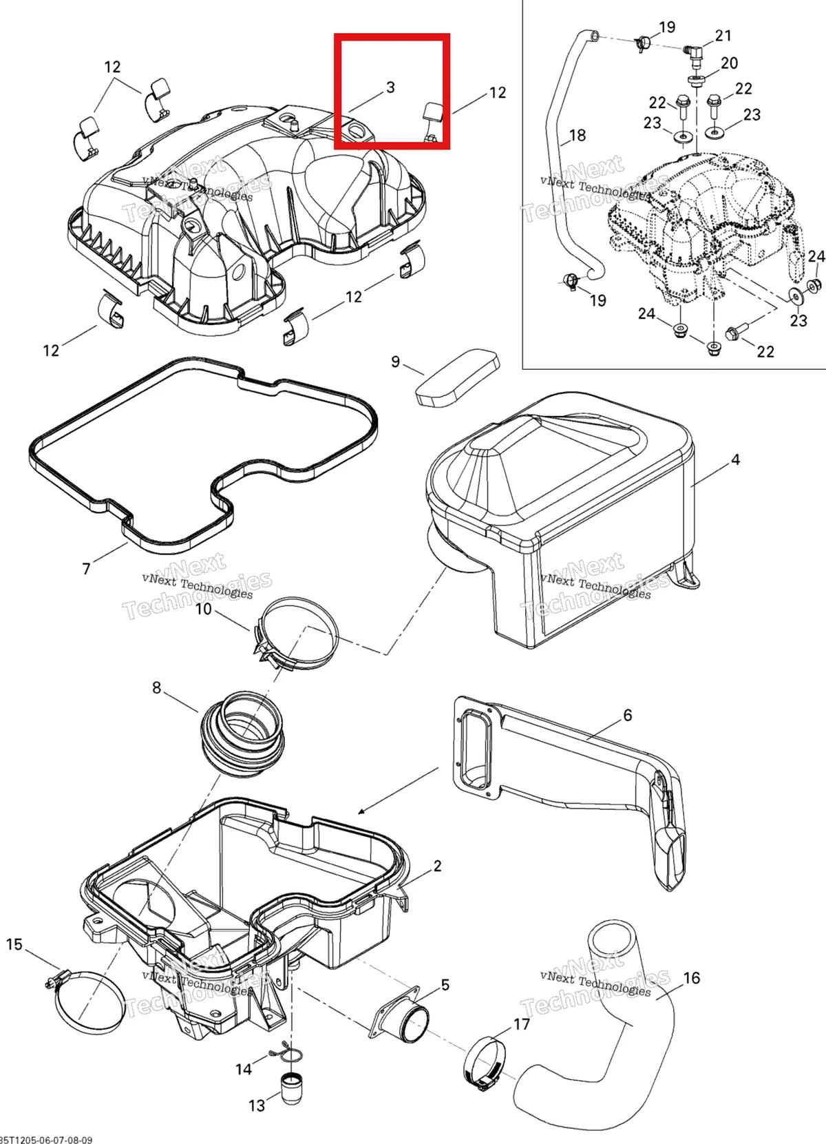 Деталь 707800400 на схеме узла 2012 Can-Am Outlander MAX 800REFI LTD Air Intake Silencer
