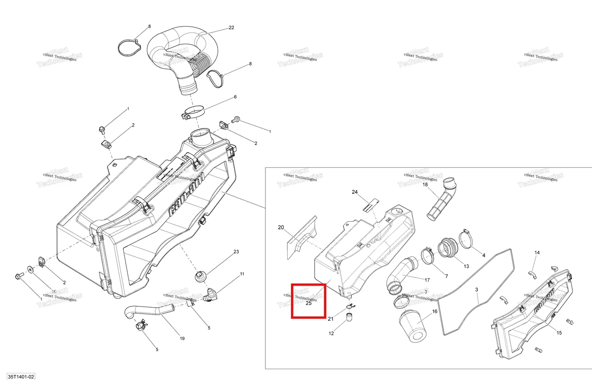 Деталь 707800445 на схеме узла 2014 Can-Am OUTLANDER 400 EFI, STD, XT Air Intake Silencer