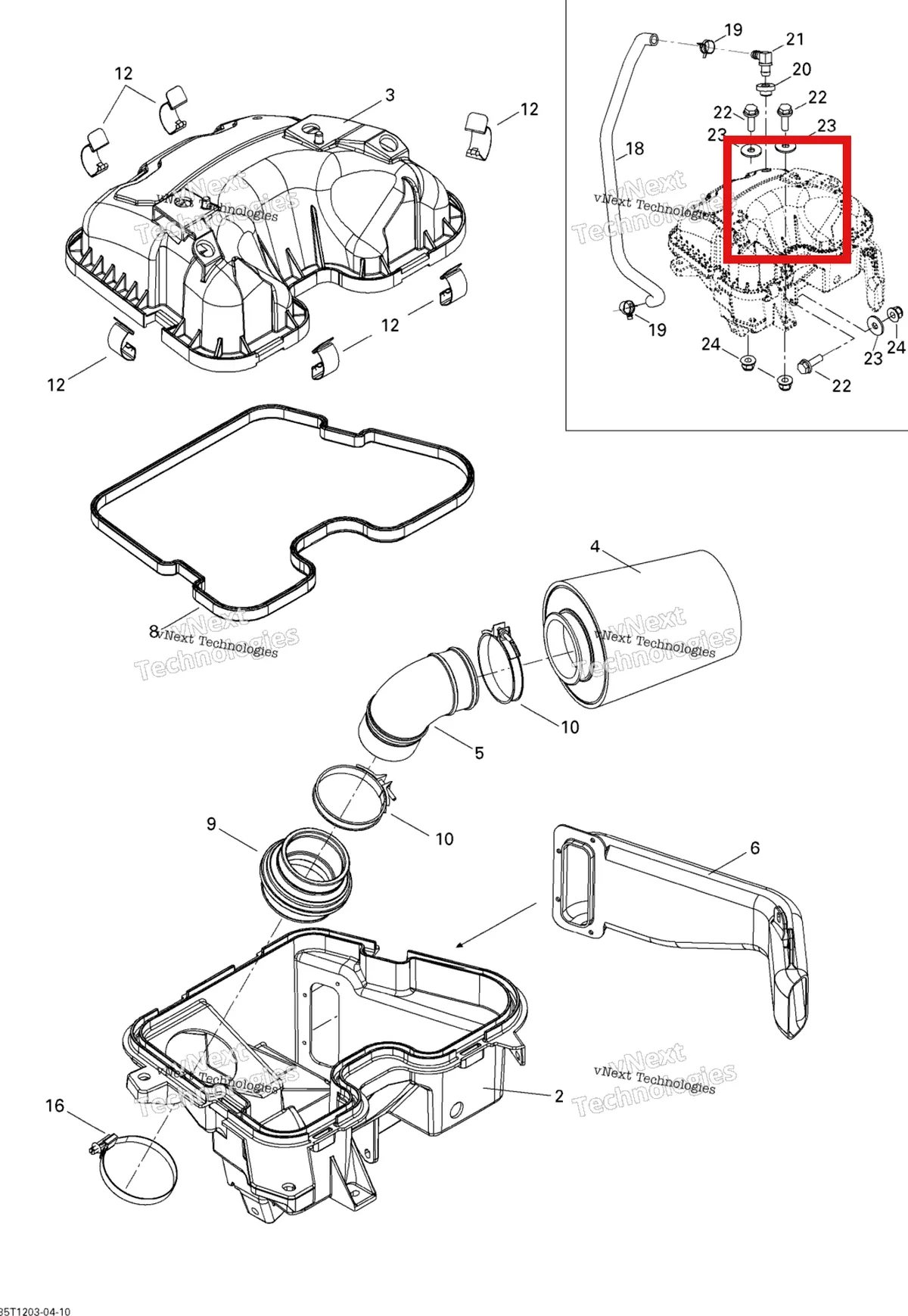 Деталь 707800451 на схеме узла 2012 Can-Am Outlander 500EFI STD & XT Air Intake Silencer
