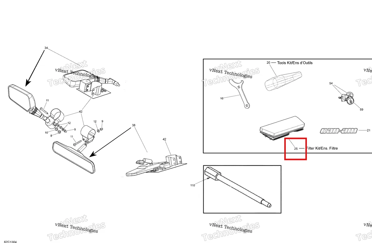 Деталь 707800557 на схеме узла 2013 Can-Am Maverick 1000, STD, XRS Mirrors And Tools