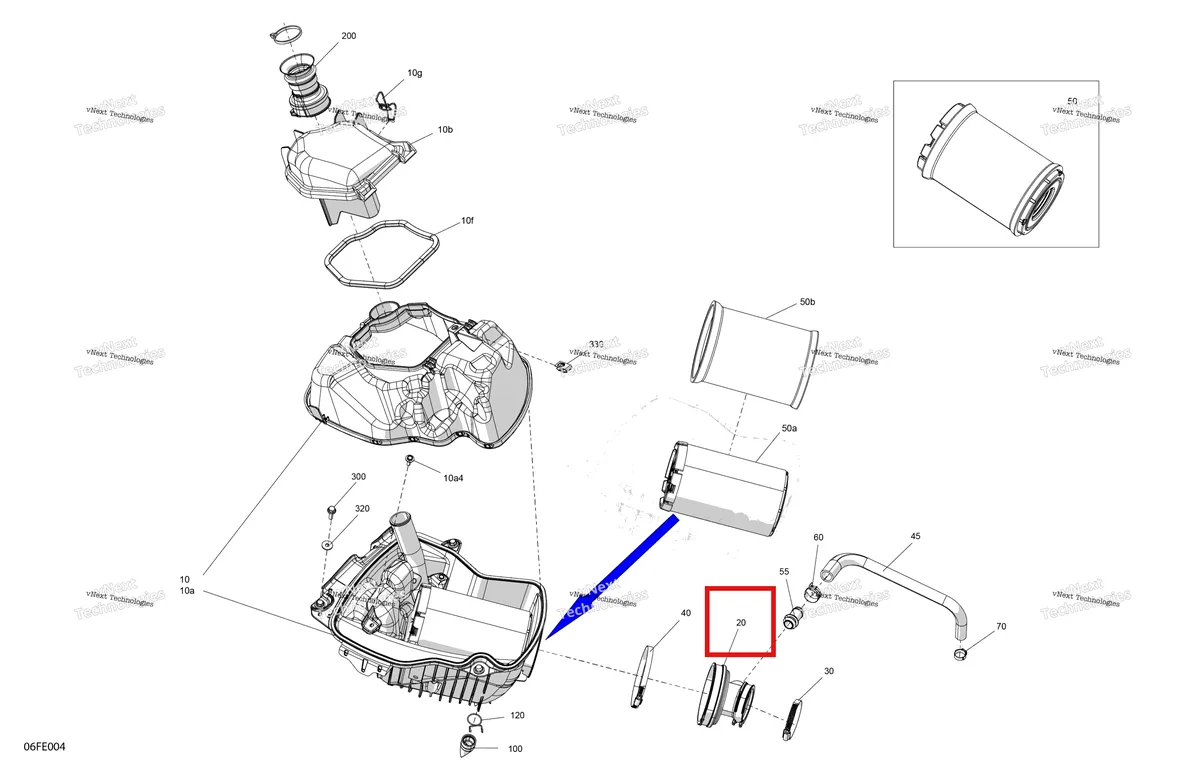 Деталь 707800980 (Впуск переходник Can-Am Outlander 4x4 DPS 700 (2025) (707800980)) на схеме узла 2025 Can-Am OUTLANDER - 4X4 - STD - 700 - 1CSA - Granite Grey Engine - Air Intake