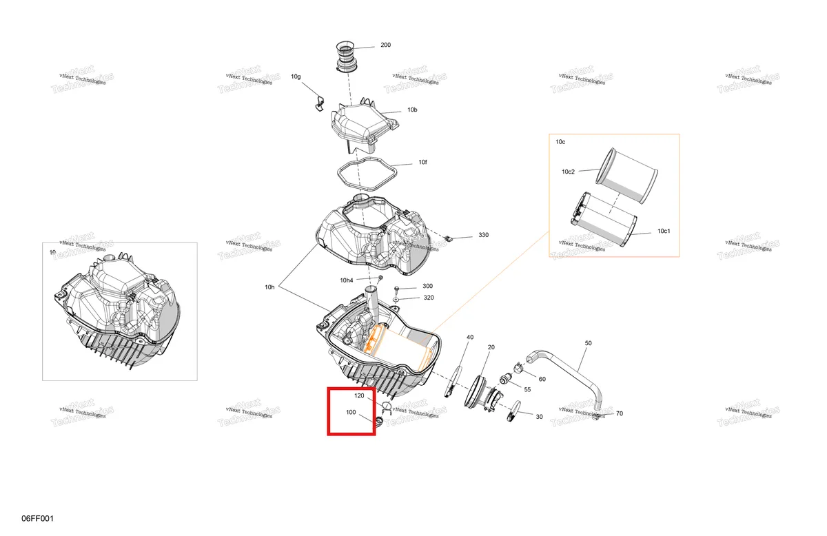 Деталь 707801098 (Split сливная пробка Can-Am Outlander 4x4 XT 1000R (2025) (707801098)) на схеме узла 2026 Can-Am OUTLANDER - 4X4 - XT - 700 - 1GTA - Platinum Silver Satin Engine - Air Intake