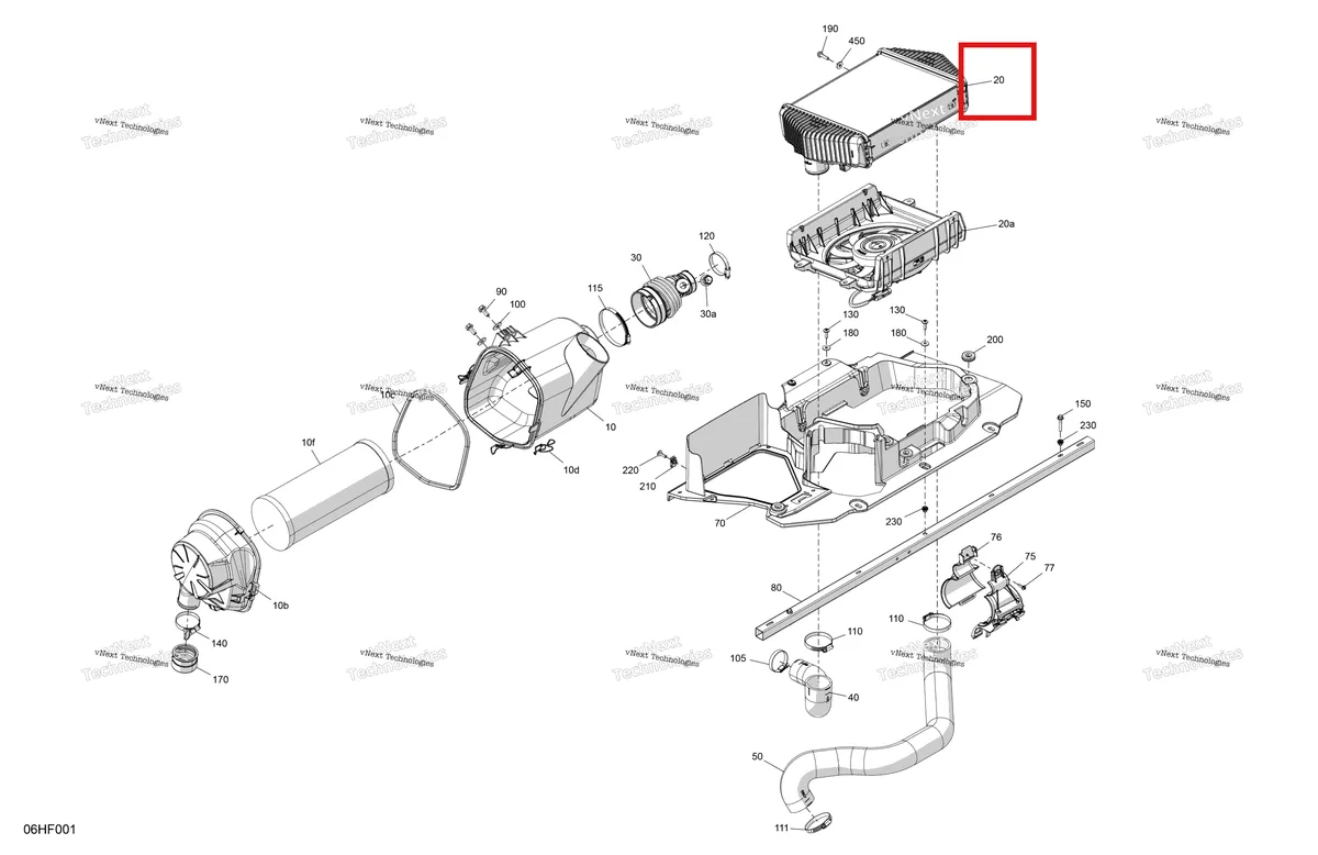 Деталь 707801107 (Intercooler в сборе включает 20 to 20 a Can-Am Maverick MAX Turbo RR XRS Smart Shock (2024) (707801107)) на схеме узла 2026 Can-Am Maverick Max - TURBO RR - XMR - 7ZTA - Loft Green Satin - 72