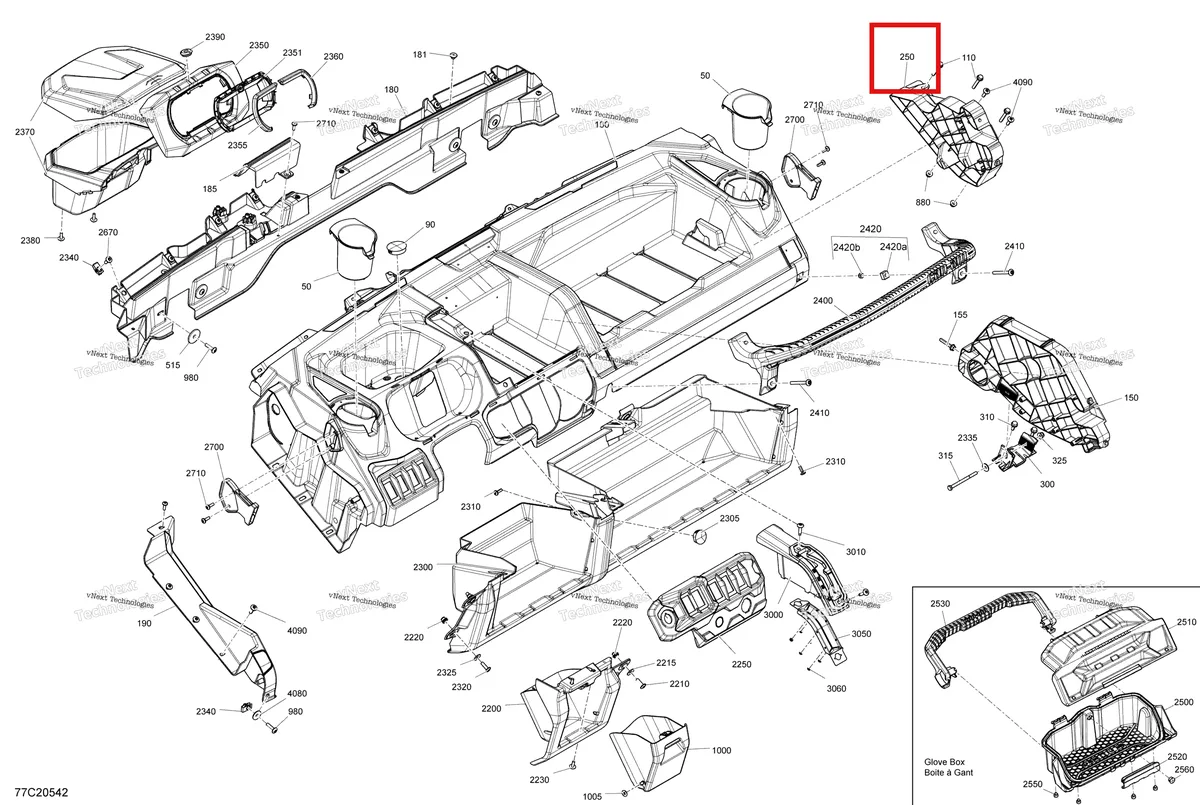 Деталь 707900367 на схеме узла 2020 Can-Am Defender HD8 Cab Interior - Dashboard - Base - Dps -Xt