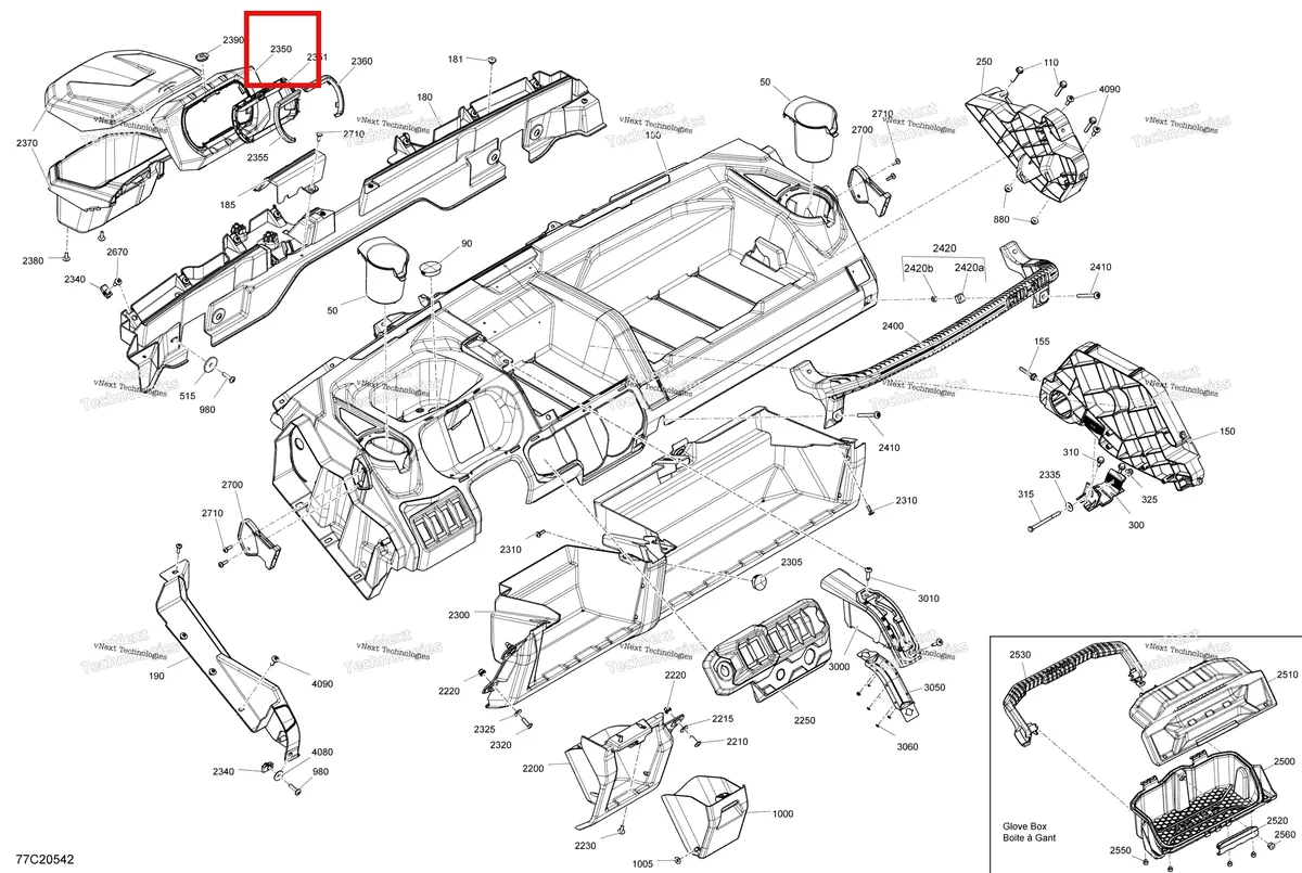 Деталь 707900801 на схеме узла 2020 Can-Am Defender HD8 Cab Interior - Dashboard - Base - Dps -Xt