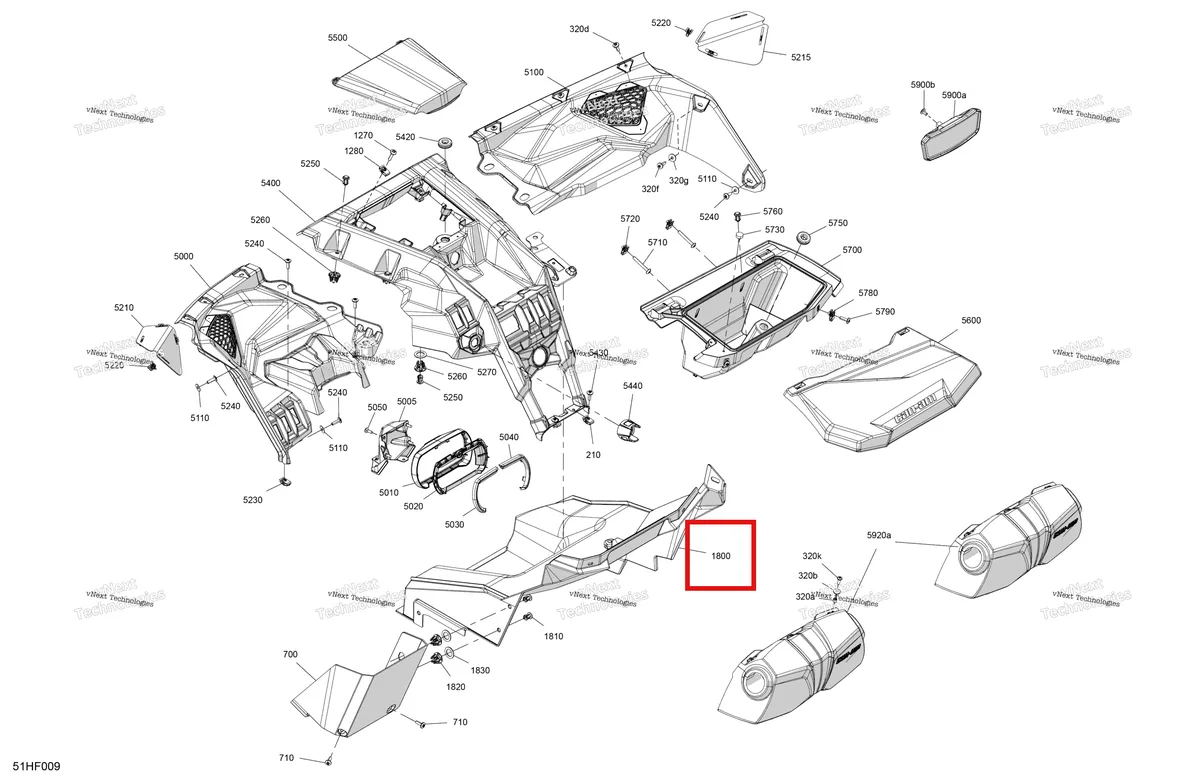 Деталь 707901064 (Правый нижний приборная панель Can-Am Maverick Turbo RR XRC (2022) (707901064)) на схеме узла 2026 Can-Am Maverick Max - TURBO RR - RS - 7YTB - Scandi Blue - 72