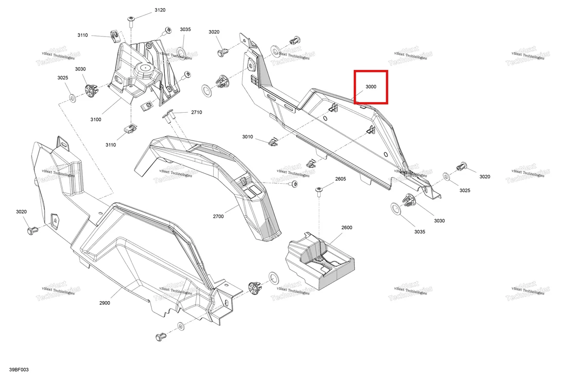 Деталь 707901077 (Правый Lateral консоль панель Can-Am Commander MAX 1000R EFI XT (2024) (707901077)) на схеме узла 2026 Can-Am Maverick Sport - 1000R EFI - DPS - 9GTC - Timeless Black Metallic - 60