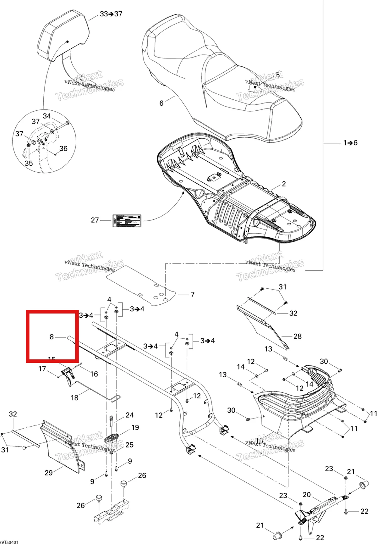 Деталь 708000173 на схеме узла 2004 Can-Am Traxter Max Std & Max XT Seat