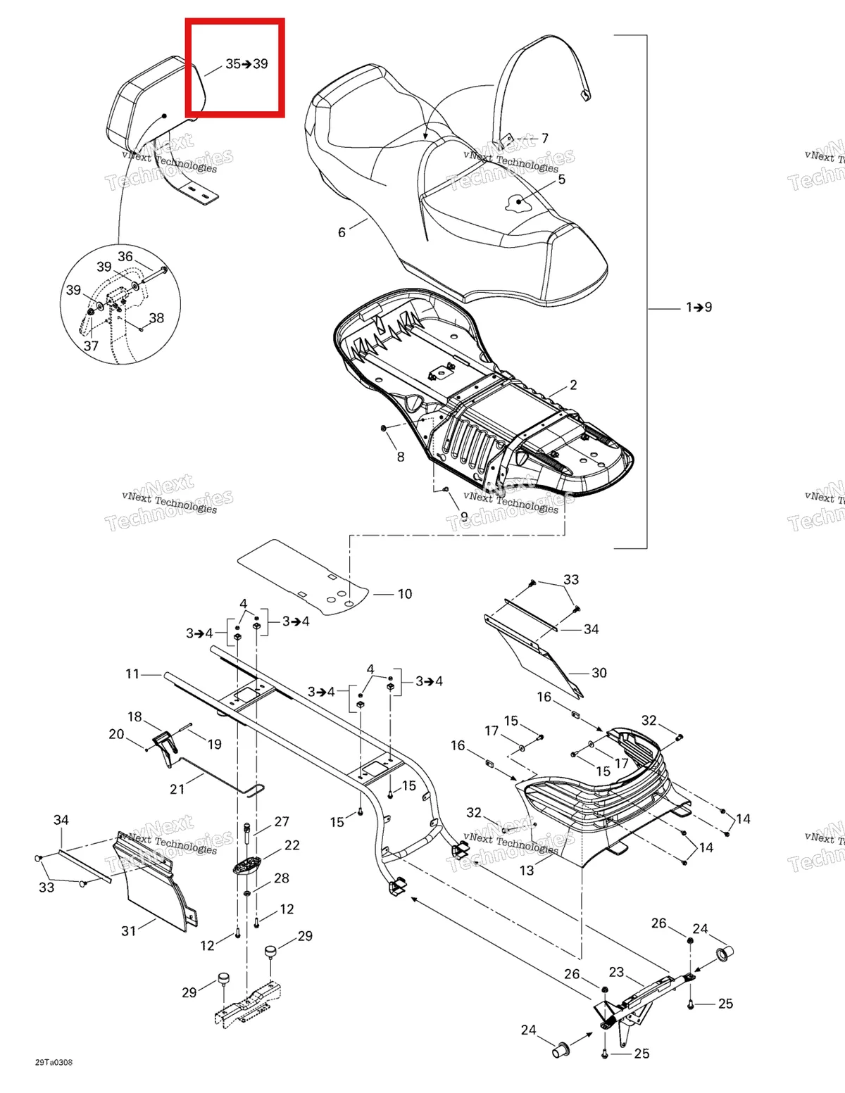 Деталь 708000190 на схеме узла 2003 Can-Am Traxter Max Seat