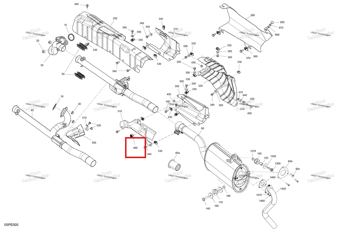 Деталь 708000506 на схеме узла 2025 Can-Am OUT-MAX - 6X6 - XT - 1000 EFI - 5ZSA - Boreal Green Engine - Exhaust