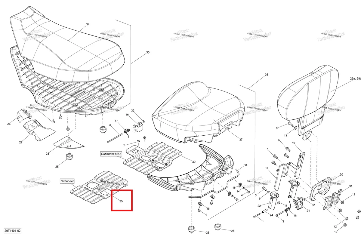 Деталь 708000629 на схеме узла 2014 Can-Am OUTLANDER 400 EFI, STD, XT Seat