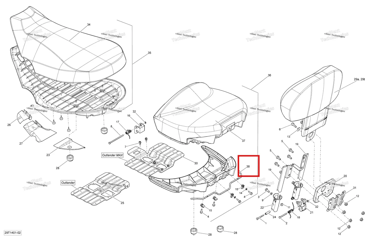 Деталь 708000822 на схеме узла 2014 Can-Am OUTLANDER MAX 400 EFI, STD, XT Seat