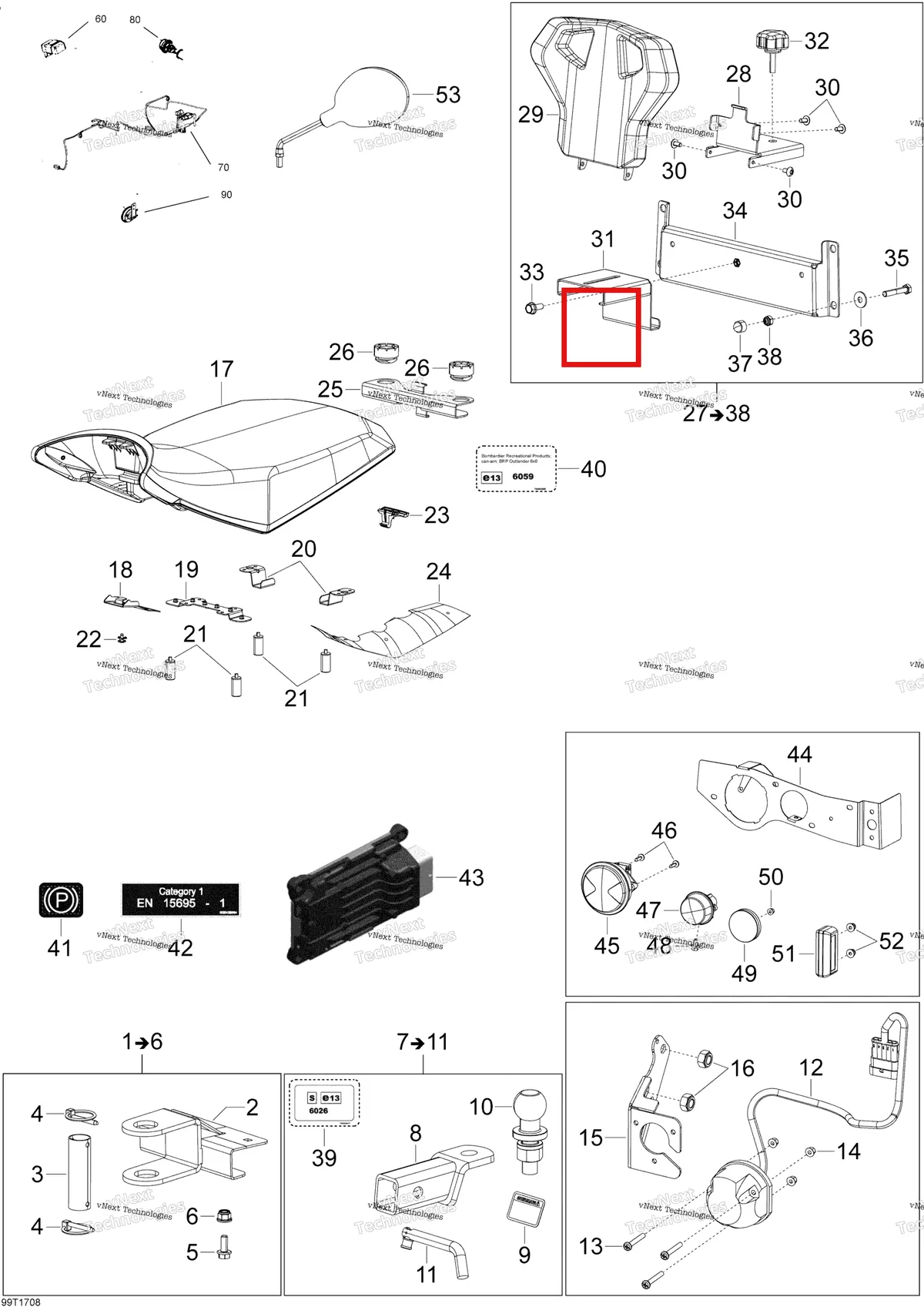 Деталь 708001607 на схеме узла 2018 Can-Am OUTLANDER 6X6 - 650 EFI T3 Parts