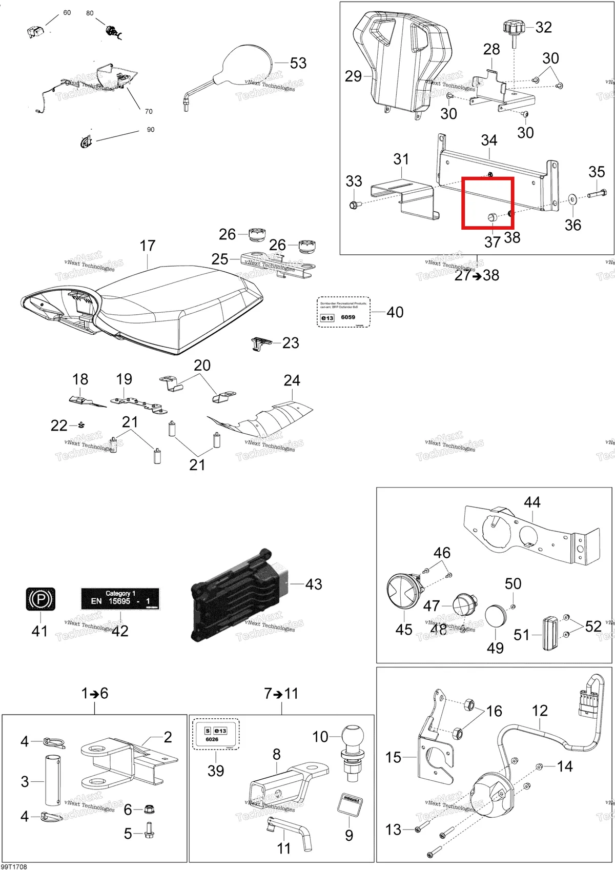 Деталь 708001611 на схеме узла 2018 Can-Am OUTLANDER 6X6 - 650 EFI T3 Parts