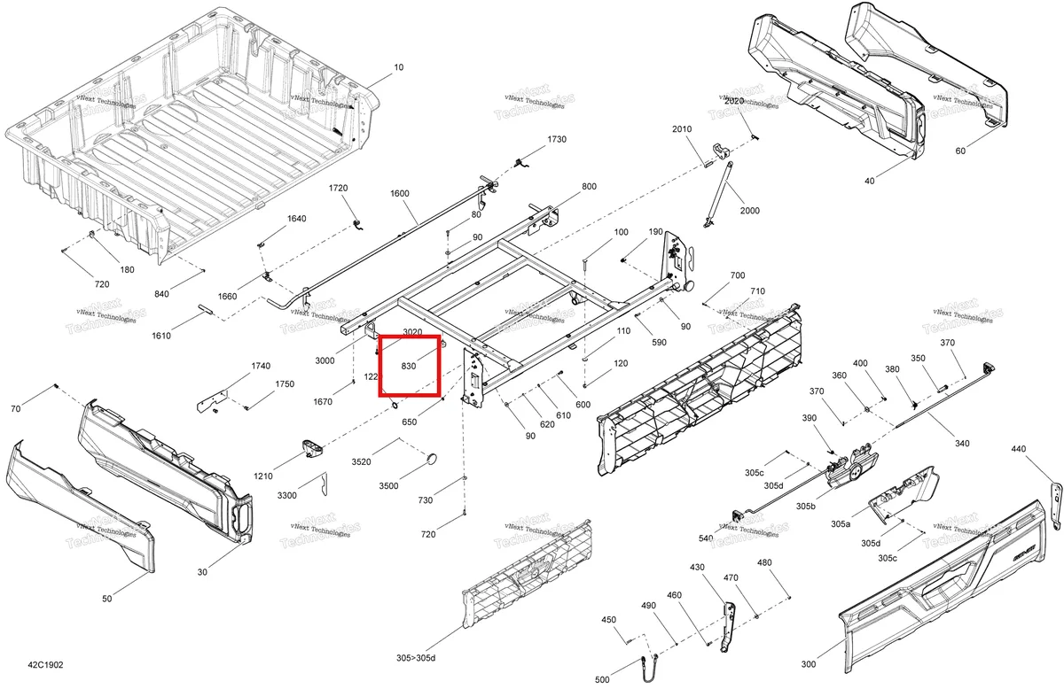 Деталь 708001827 на схеме узла 2019 Can-Am TRAXTER HD5 - T1B SERIES Rear Cargo Box - T1b - Hd5