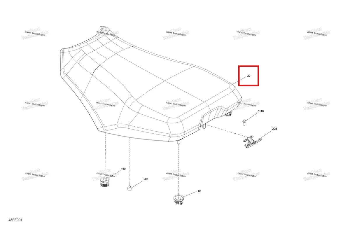 Деталь 708002732 (Водителя сиденье включает 20 to 20 d Can-Am Outlander 4x4 DPS 700 (2025) (708002732)) на схеме узла 2025 Can-Am OUTLANDER - 4X4 - XT - 700 - 1GSA - Platinum Silver Satin Body - Seat
