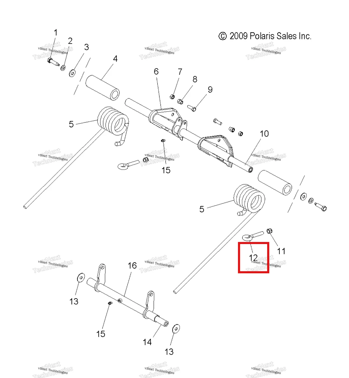 Деталь 7080221 (Болт EYE пружина регулировочный Polaris Widetrak LX (2006) (7080221)) на схеме узла Suspension, Torque Arm, Rear & Pivot Arm