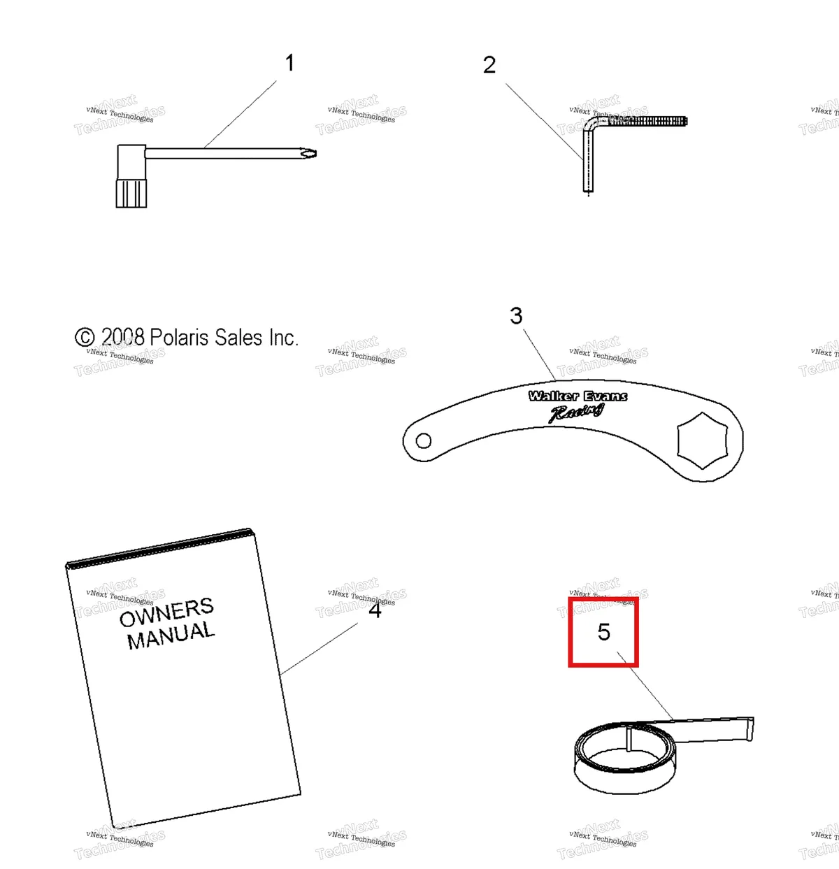Деталь 7080287 (EMERGENCY стартер ремень Polaris Widetrak LX (2006) (7080287)) на схеме узла Tools, Tool Kit & Owners Manual