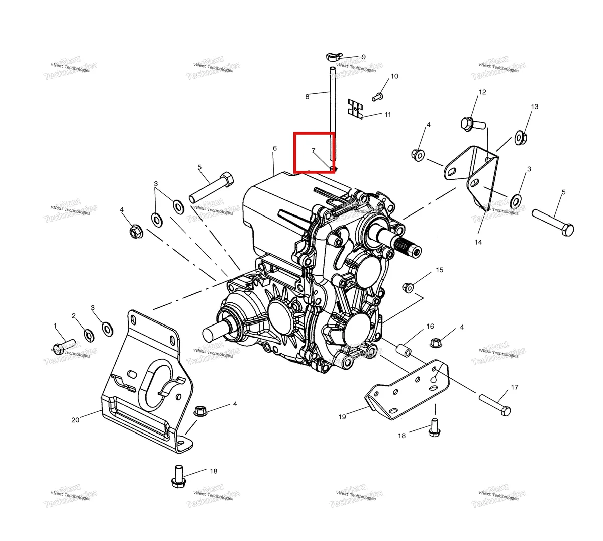 Деталь 7080307 на схеме узла Transmission Mounting