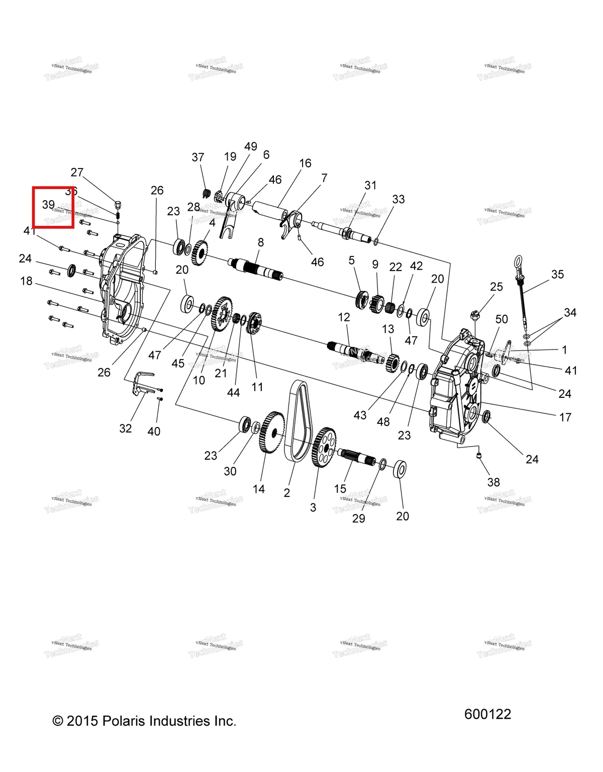 Деталь 7080310 (Шариковый фиксатор 10 Polaris Widetrak LX (2006) (7080310)) на схеме узла Drive Train, Gearcase