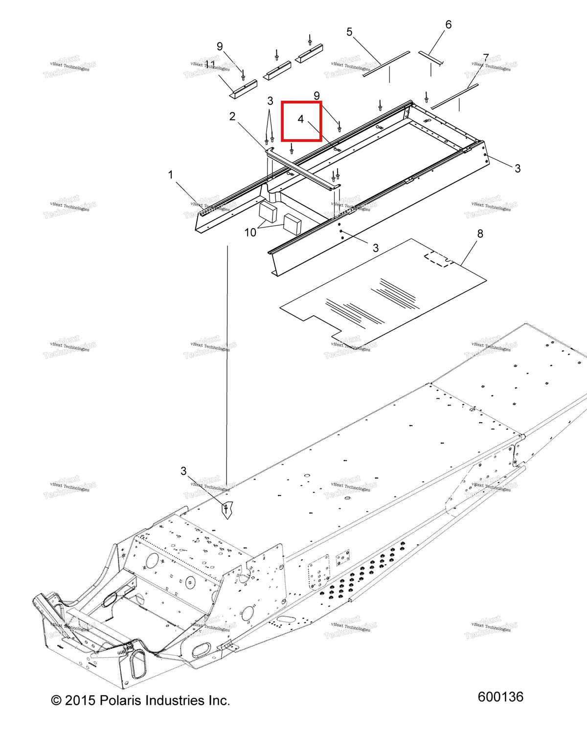 Деталь 7080393 (Клипса половина 10 Polaris Widetrak LX (2006) (7080393)) на схеме узла Chassis, Seat Riser