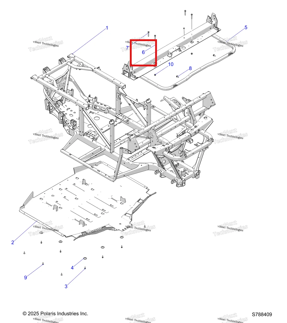 Деталь 7080398 (Заглушка HOLE Polaris Widetrak LX (2006) (7080398)) на схеме узла Chassis, Frame