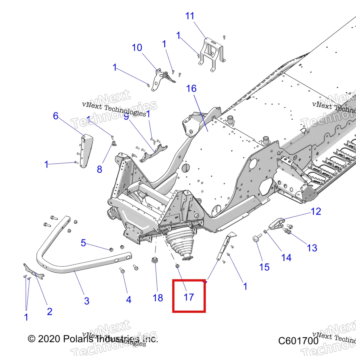 Деталь 7080416 (HOLE заглушка Polaris Widetrak LX (2006) (7080416)) на схеме узла Chassis, Front Asm