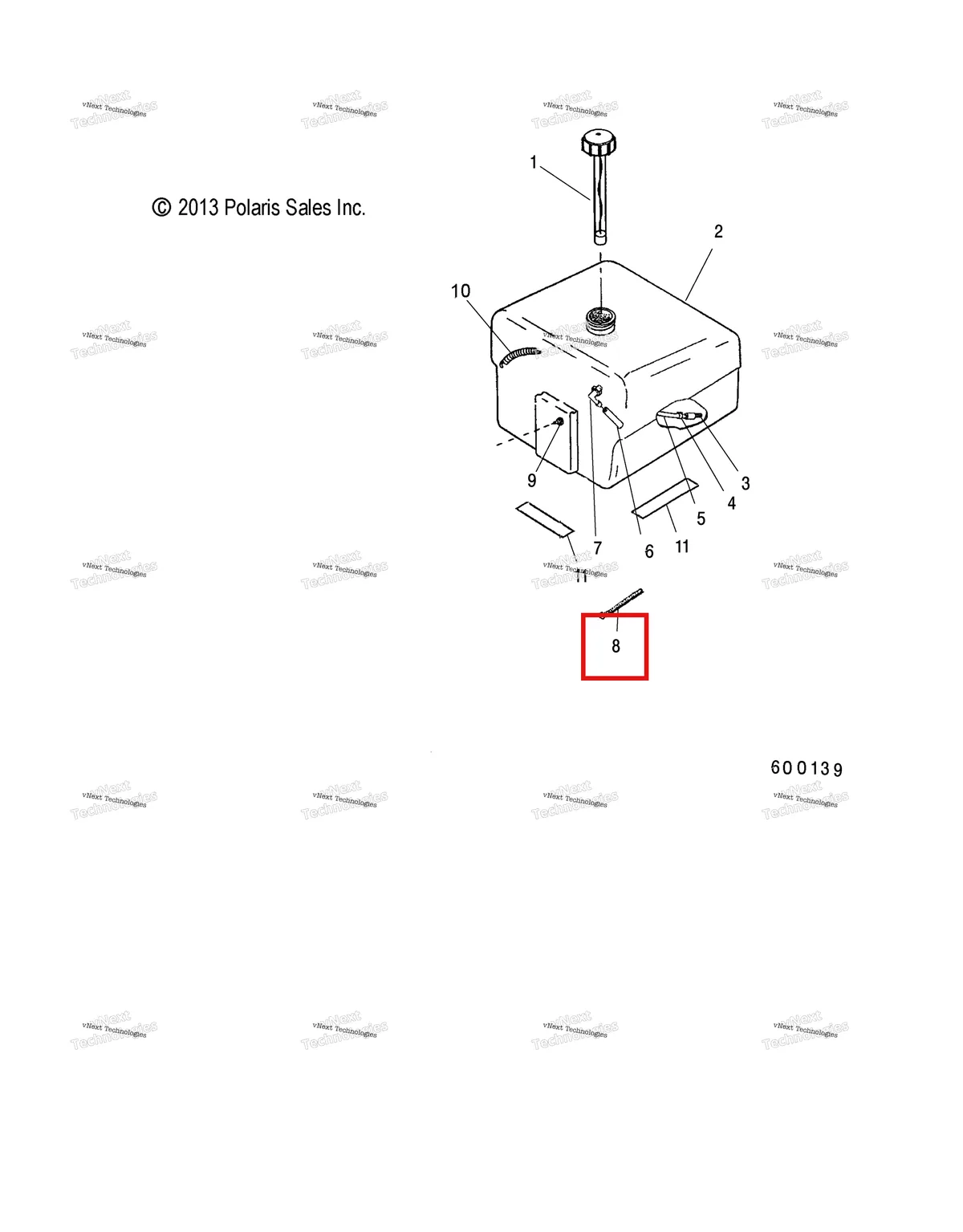 Деталь 7080804 (Стяжка кабельная RELEASABLE 5 1/2 Polaris Widetrak LX (2006) (7080804)) на схеме узла Fuel System, Fuel Tank Asm