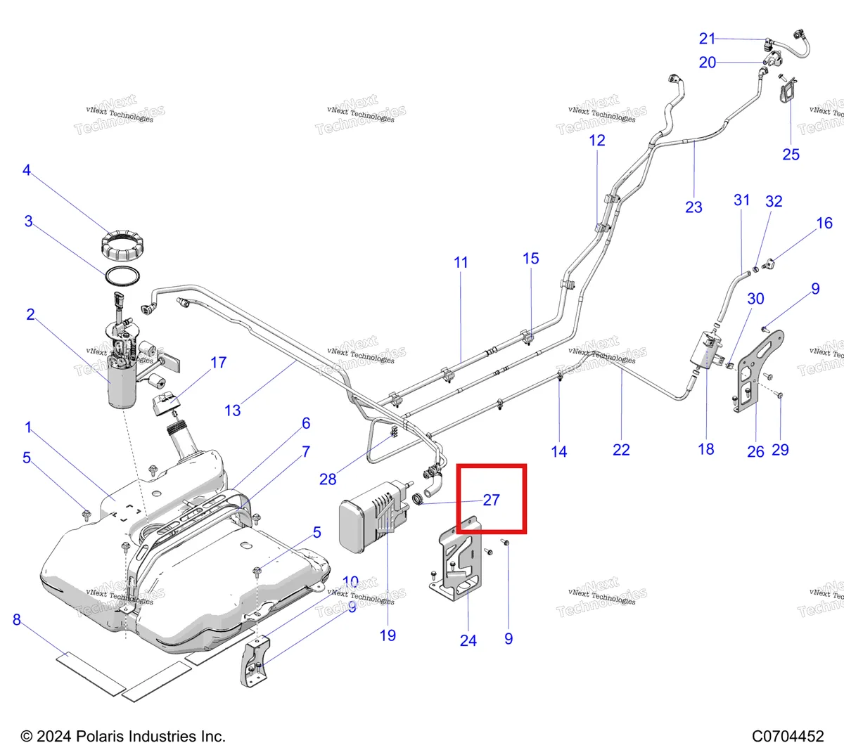 Деталь 7081693 (Хомут SPRINGBAND Polaris 800 AXYS Pro RMK LE 155 (2017) (7081693)) на схеме узла Fuel System, Evap Fuel Tank Asm