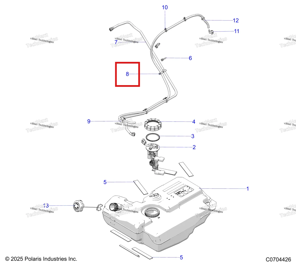 Деталь 7081871 (Клипса жгут 3 13 мм INTERLCK Polaris 800 AXYS Pro RMK LE 155 (2017) (7081871)) на схеме узла Fuel, Fuel System
