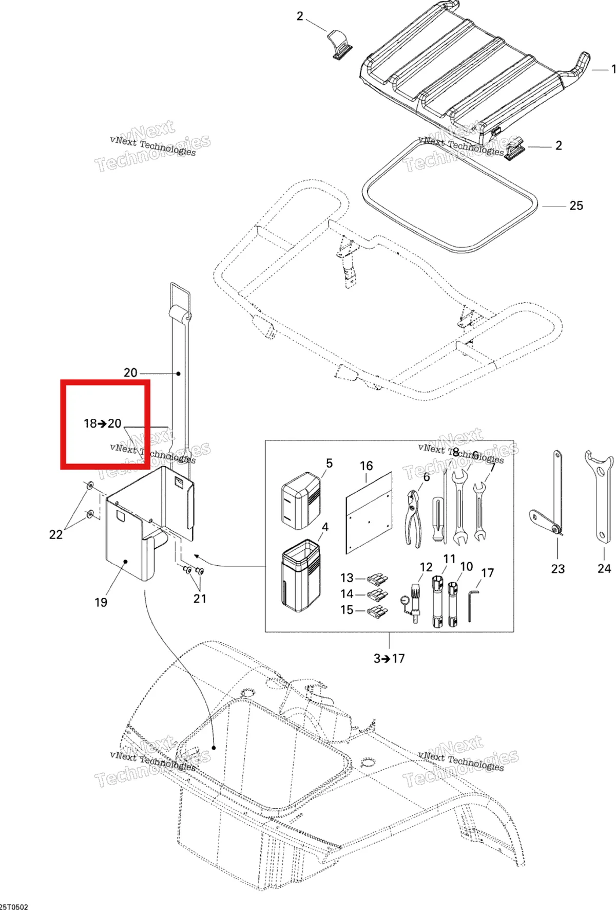 Деталь 708200007 на схеме узла 2005 Can-Am Traxter 5 Speed Front Storage Compartment