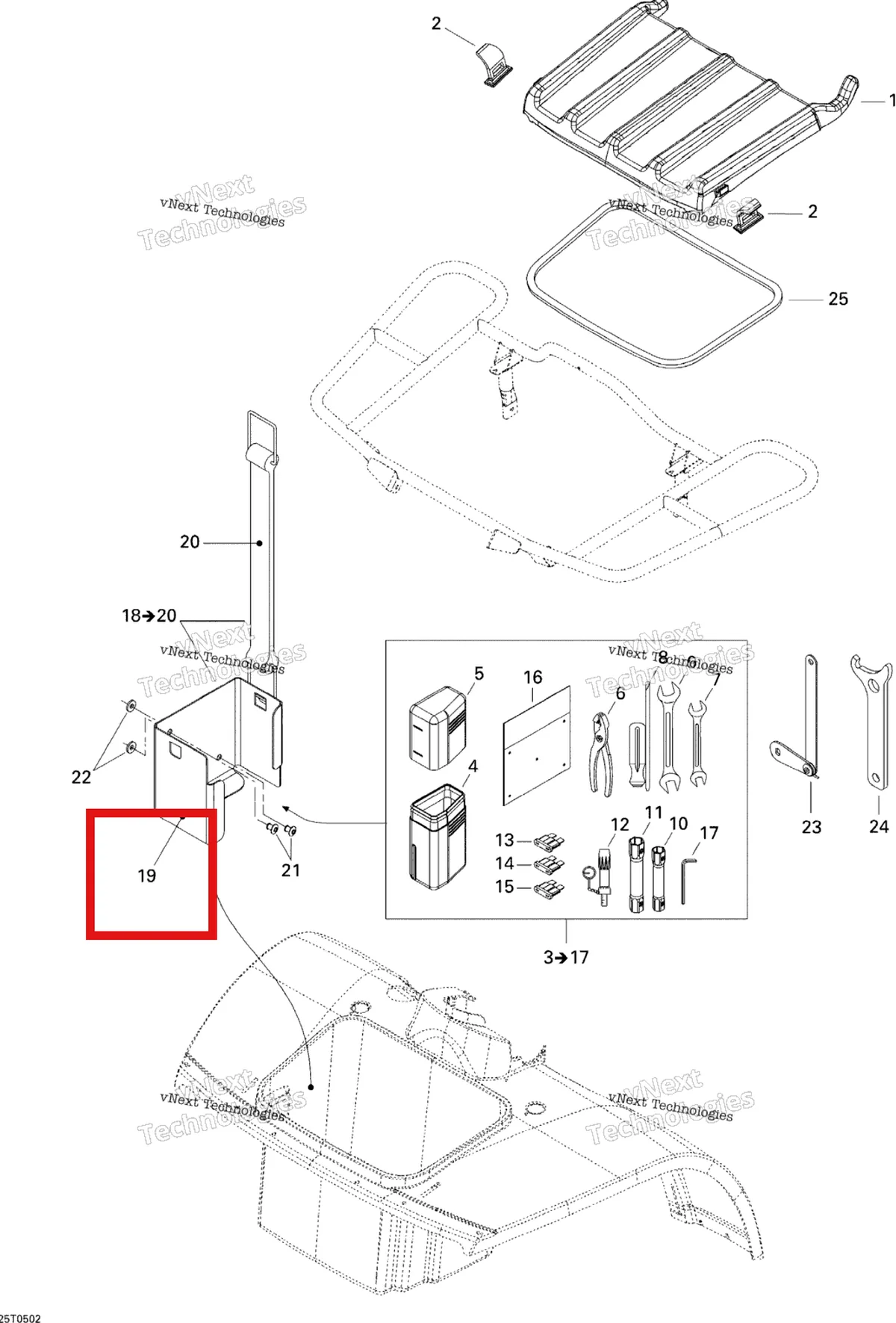 Деталь 708200013 на схеме узла 2005 Can-Am Traxter 5 Speed Front Storage Compartment