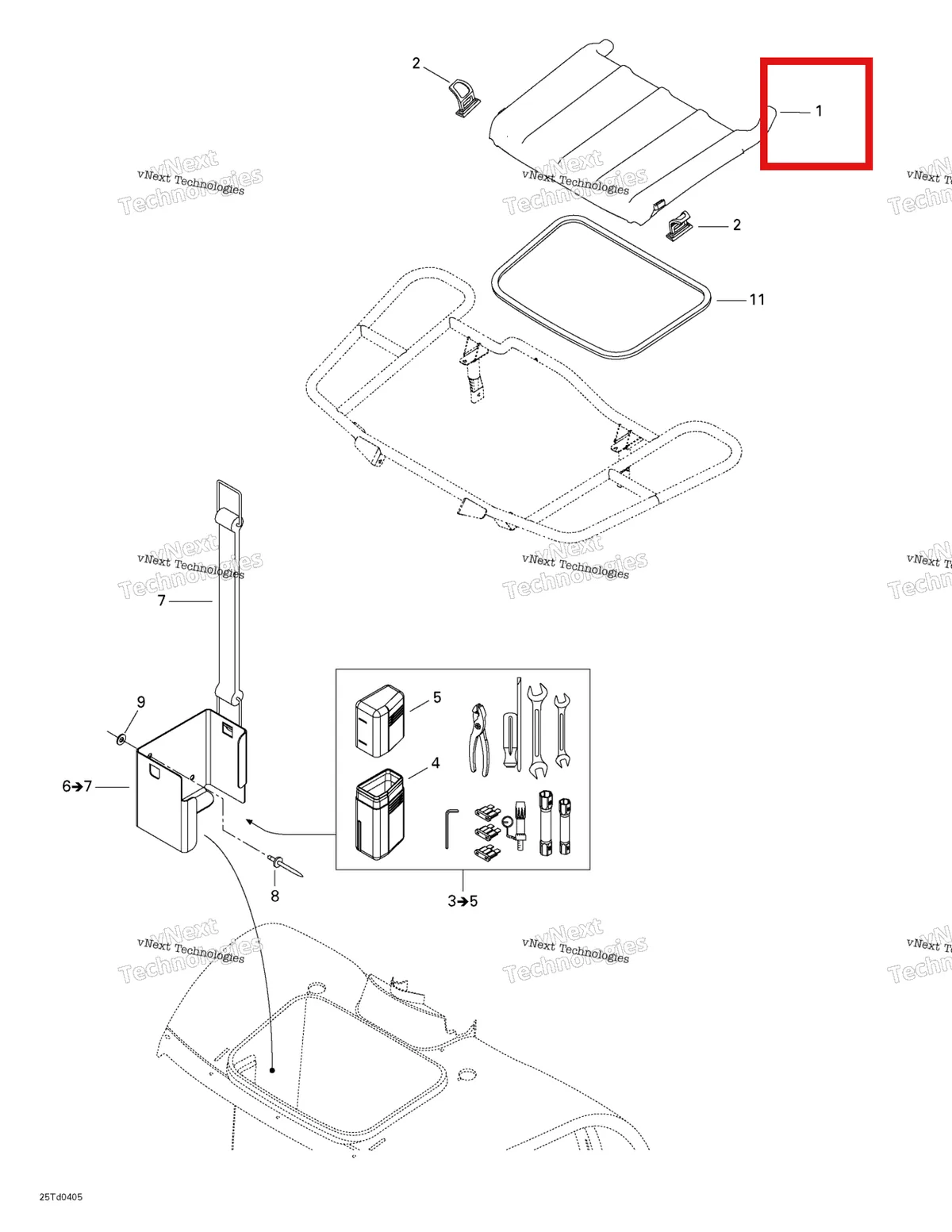 Деталь 708200033 на схеме узла 2004 Can-Am Quest STD Front Tray