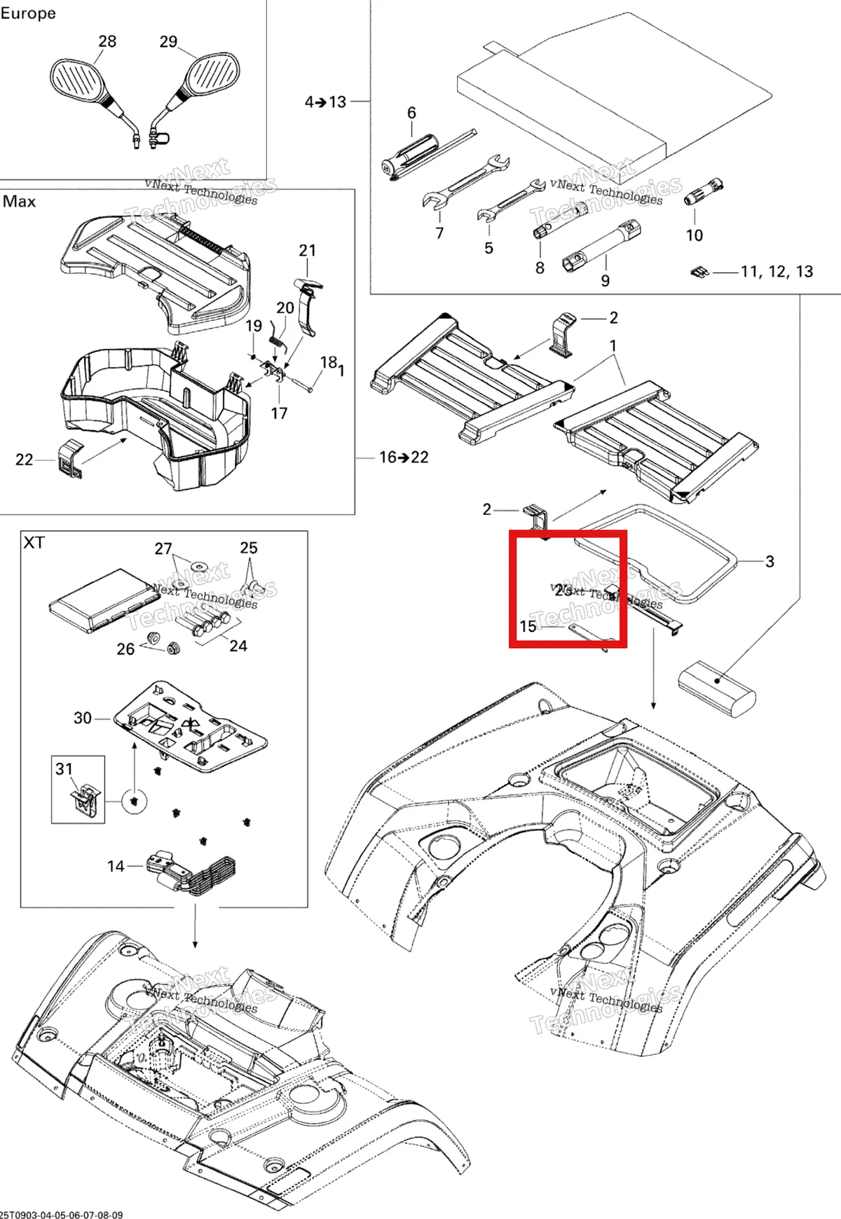 Деталь 708200062 на схеме узла 2009 Can-Am Outlander 650 EFI XT Front And Rear Trays Xt