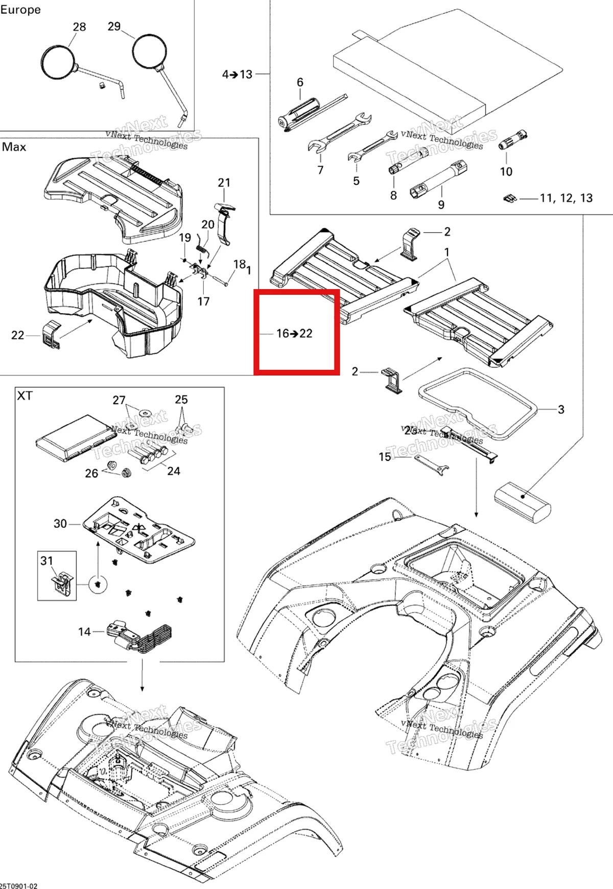 Деталь 708200072 на схеме узла 2009 Can-Am Outlander Max 400 EFI Front And Rear Trays