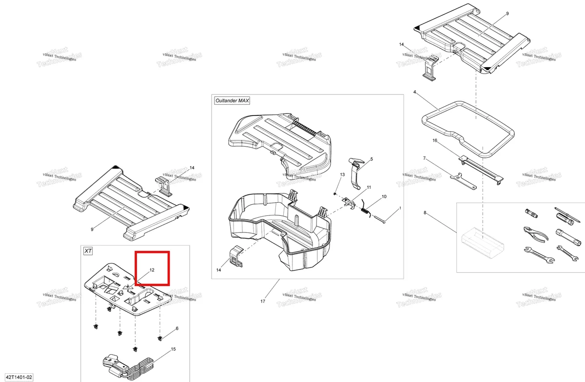 Деталь 708200075 на схеме узла 2014 Can-Am OUTLANDER 400 EFI, STD, XT Rear Cargo Box