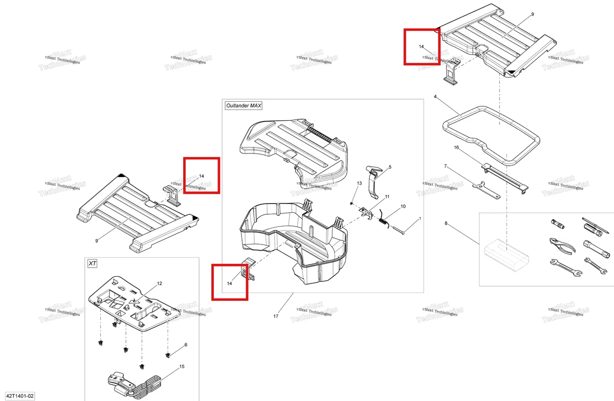 Деталь 708200120 на схеме узла 2014 Can-Am OUTLANDER 400 EFI, STD, XT Rear Cargo Box