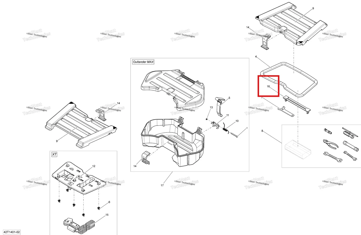 Деталь 708200121 на схеме узла 2014 Can-Am OUTLANDER 400 EFI, STD, XT Rear Cargo Box
