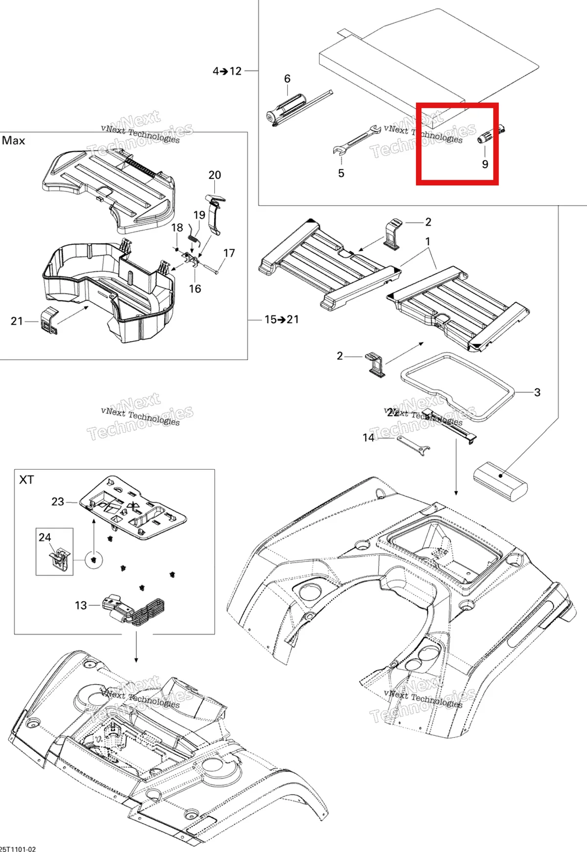 Деталь 708200124 на схеме узла 2011 Can-Am Outlander 400 EFI Front And Rear Trays