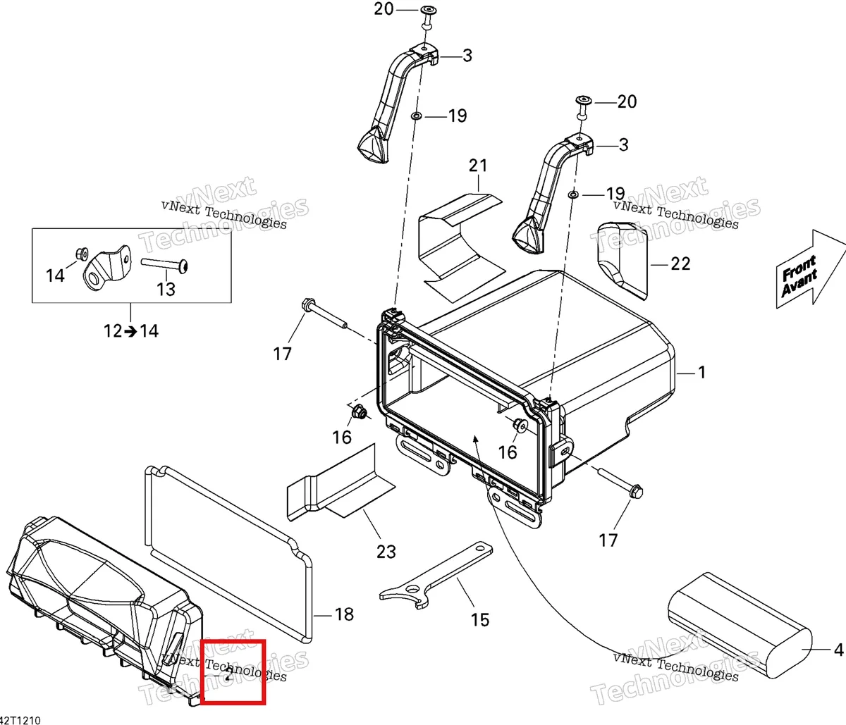 Деталь 708200140 на схеме узла 2012 Can-Am Renagade 500EFI STD Rear Cargo Box