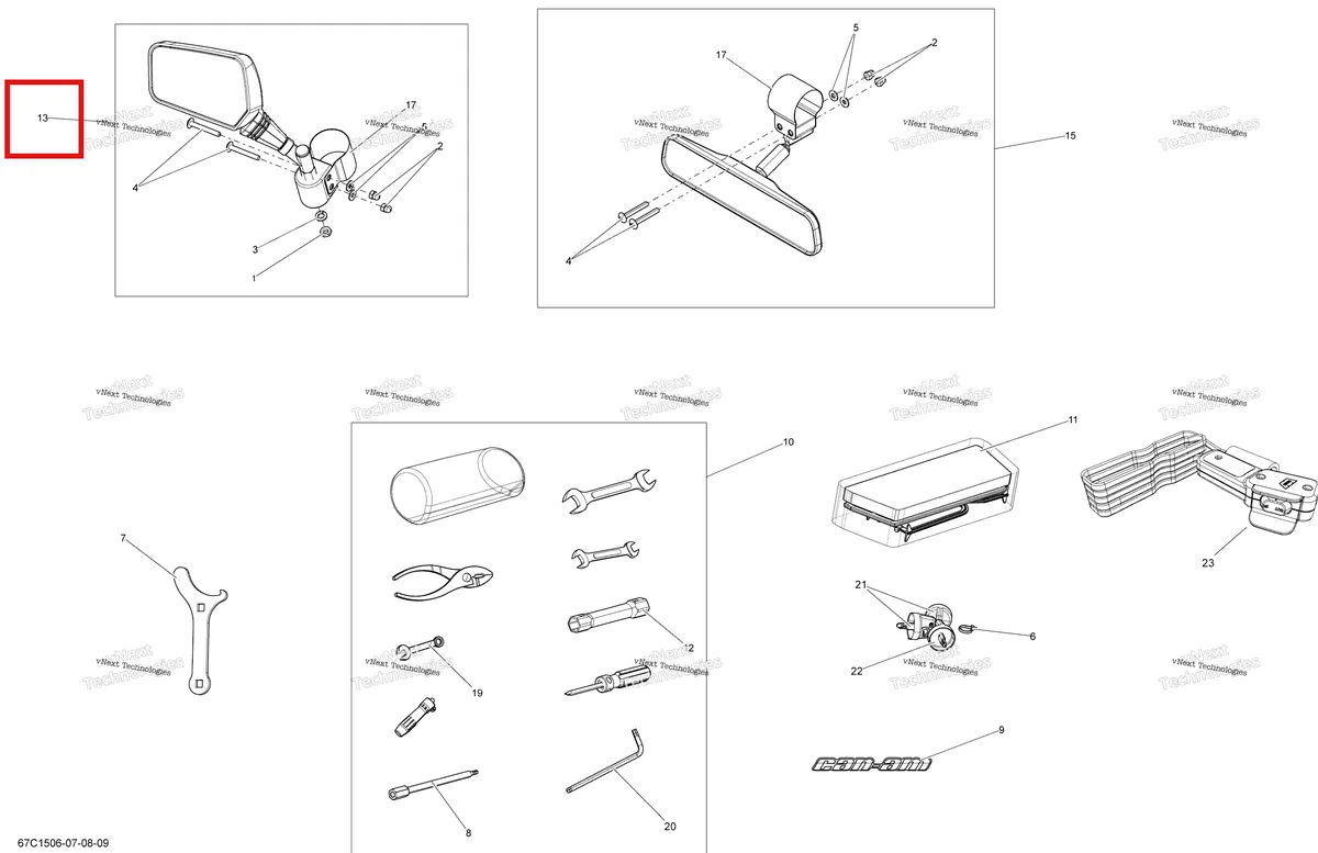 Деталь 708200182 на схеме узла 2015 Can-Am MAVERICK 1000_STD_XRS_XRS-DPS Mirrors And Tools