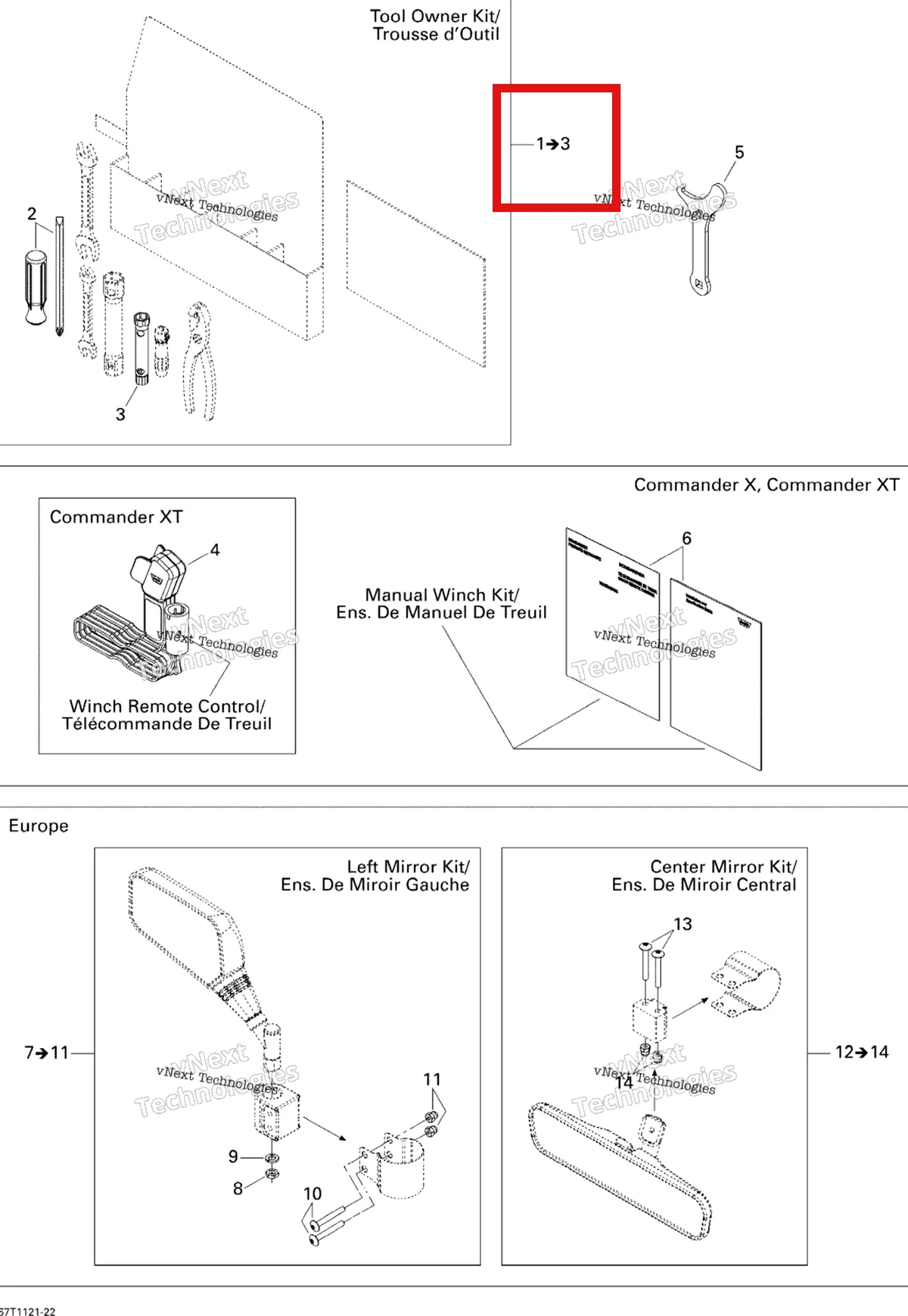 Деталь 708200191 на схеме узла 2011 Can-Am Commander 1000 Mirrors And Tools
