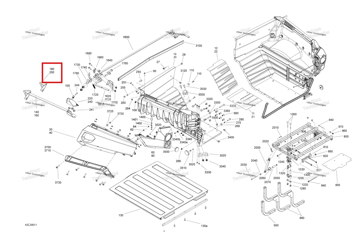 Деталь 708300334 на схеме узла 2020 Can-Am Commander 800R EFI Rear Cargo Box - Box
