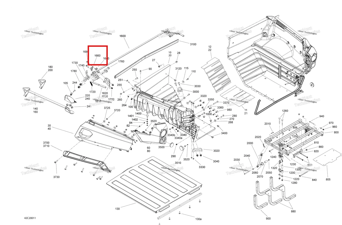 Деталь 708300392 на схеме узла 2020 Can-Am Commander 800R EFI Rear Cargo Box - Box
