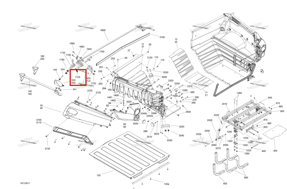 Деталь 708300454 на схеме узла 2020 Can-Am Commander 800R EFI Rear Cargo Box - Box