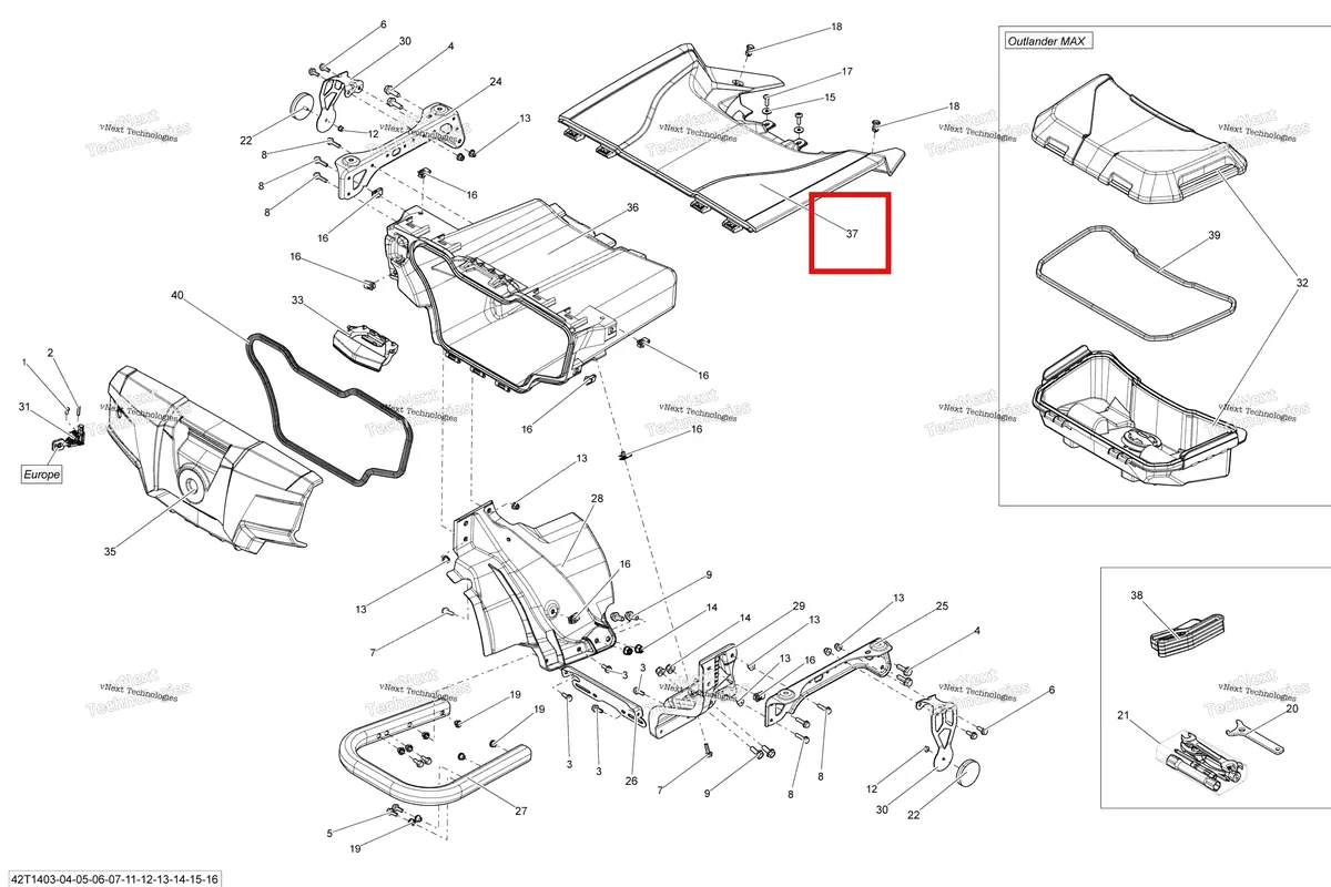 Деталь 708300848 на схеме узла 2014 Can-Am OUTLANDER MAX 1000EFI LTD Rear Cargo Box