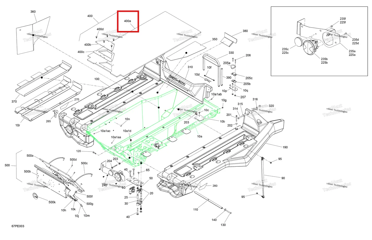Деталь 708300959 на схеме узла 2025 Can-Am OUT-MAX - 6X6 - XT - 1000 EFI - 5ZSA - Boreal Green Body - Cargo Platform