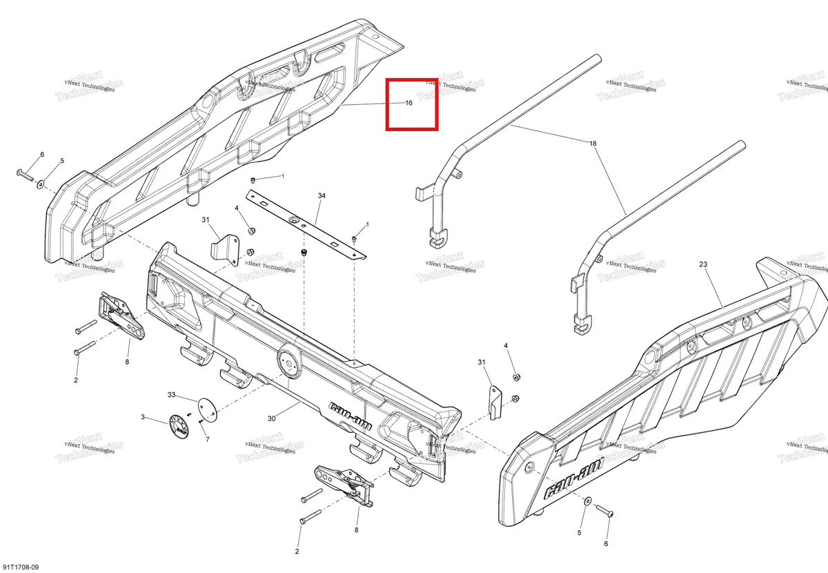 Деталь 708300990 на схеме узла 2018 Can-Am OUTLANDER 6X6 - 650 EFI Side Wall Cargo Wall Kit