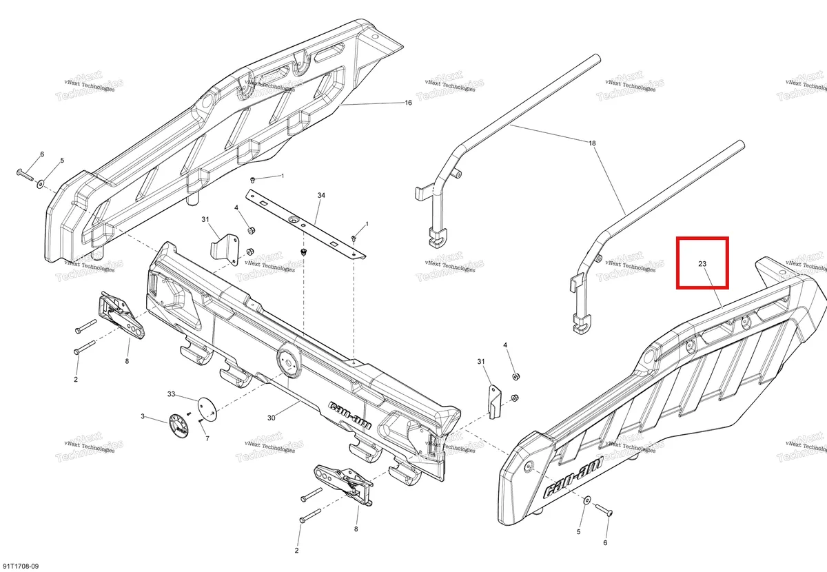 Деталь 708300999 на схеме узла 2018 Can-Am OUTLANDER 6X6 - 650 EFI Side Wall Cargo Wall Kit