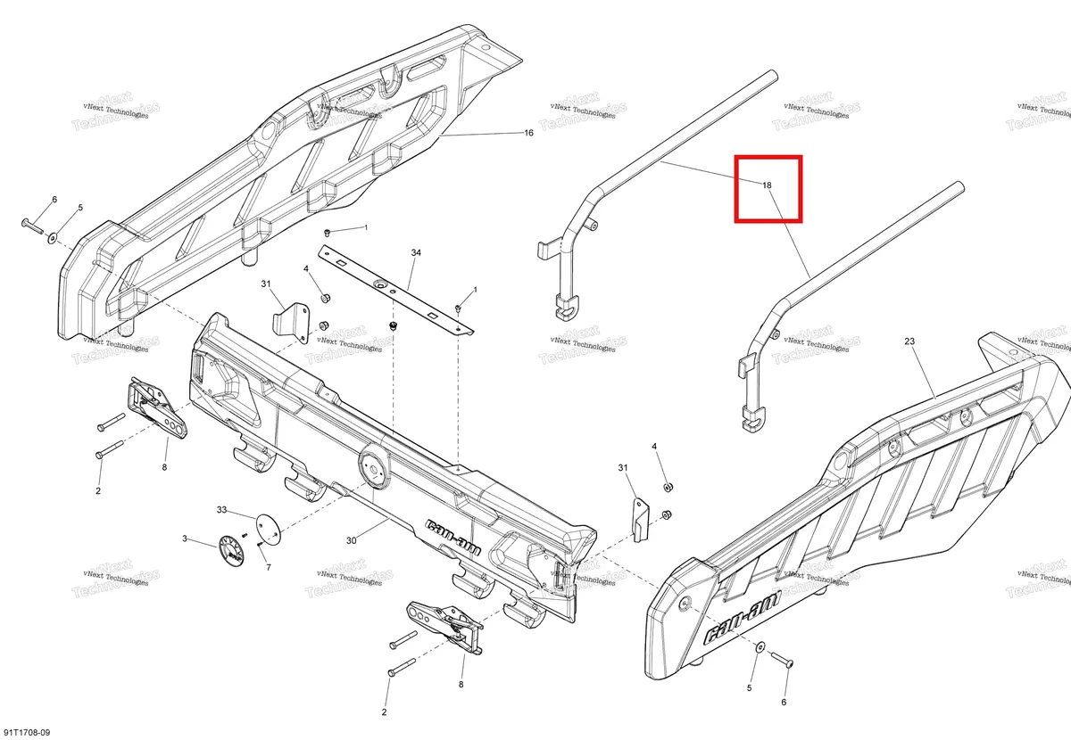 Деталь 708301000 на схеме узла 2018 Can-Am OUTLANDER 6X6 - 650 EFI Side Wall Cargo Wall Kit